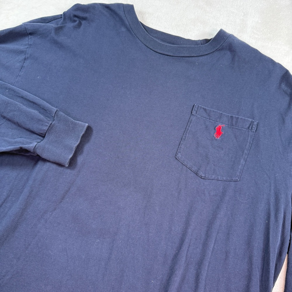 Polo Ralph Lauren Mens XLT Navy Blue Long Sleeve Pocket T-Shirt‎ Red Pony Cotton